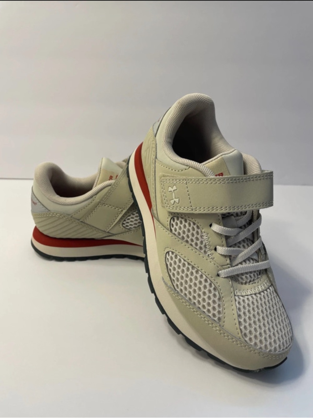 Under Armour Kids Cream and Red Velcro Athletic Sneakers
